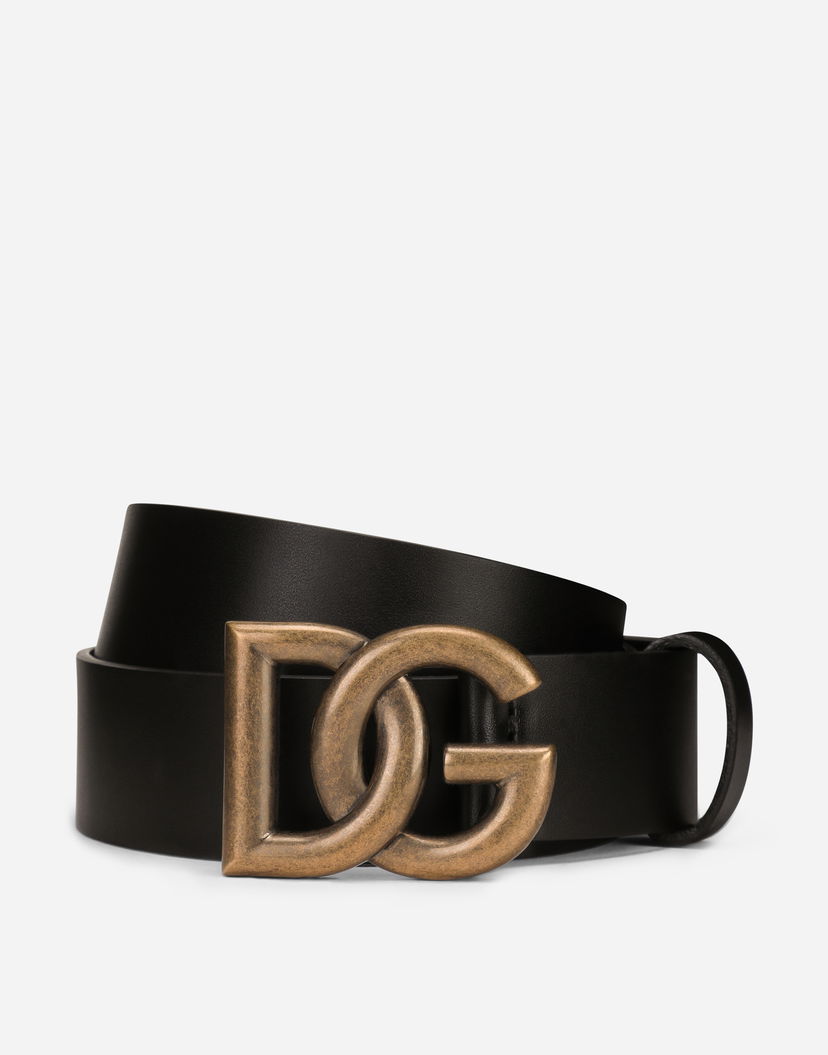 Ремені Dolce & Gabbana Leather Belt with DG Logo Buckle чорний | BC4644AX62280999
