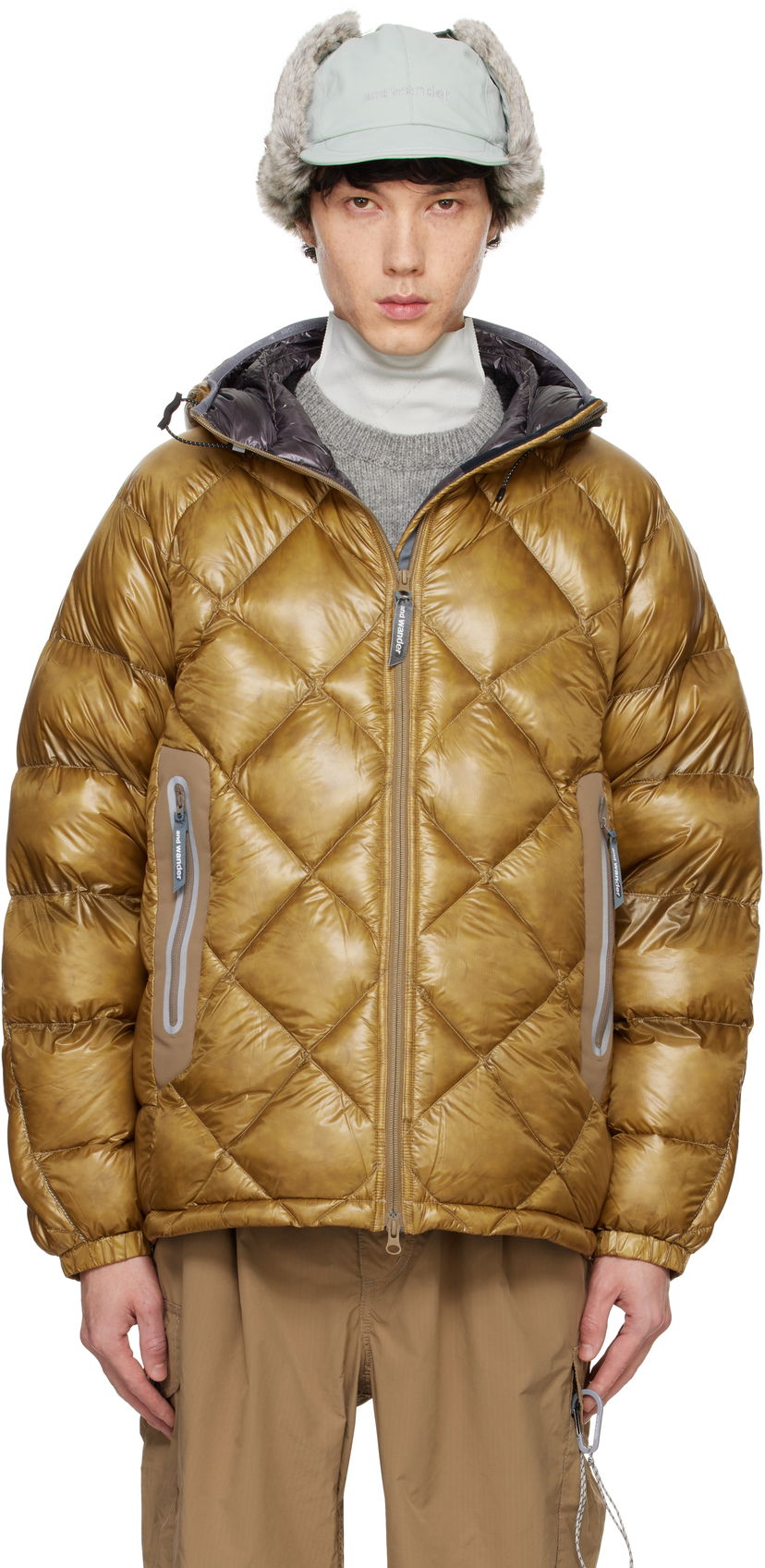 Пуховик and wander Diamond Stitch Down Jacket Коричневий | 5744231105