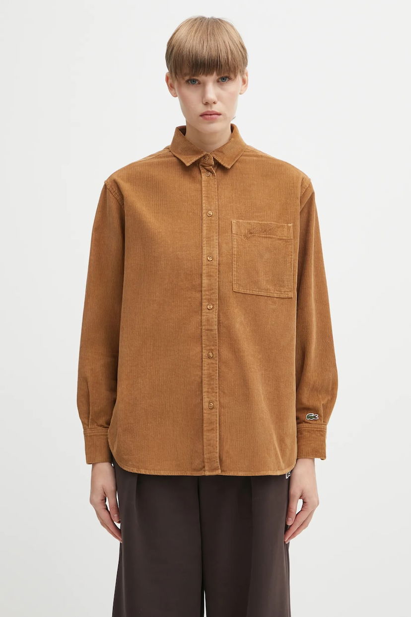 Сорочка Lacoste Regular Fit Corduroy Shirt with Classic Collar and Chest Pocket Коричневий | CF5336