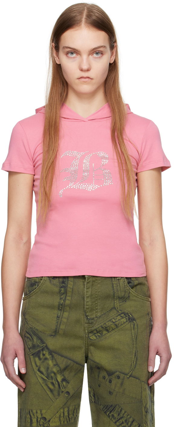Футболка Blumarine Rhinestone Logo Hooded T-Shirt Рожевий | P422T053A