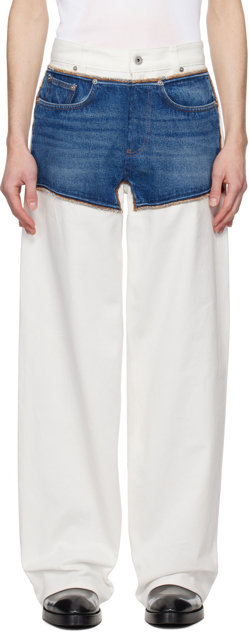 Джинси Jean Paul Gaultier Jean Paul Gaultier 'The Petit Grand' Two-Tone Wide-Leg Jeans білий | 25/33-F-JE166-D018-0357