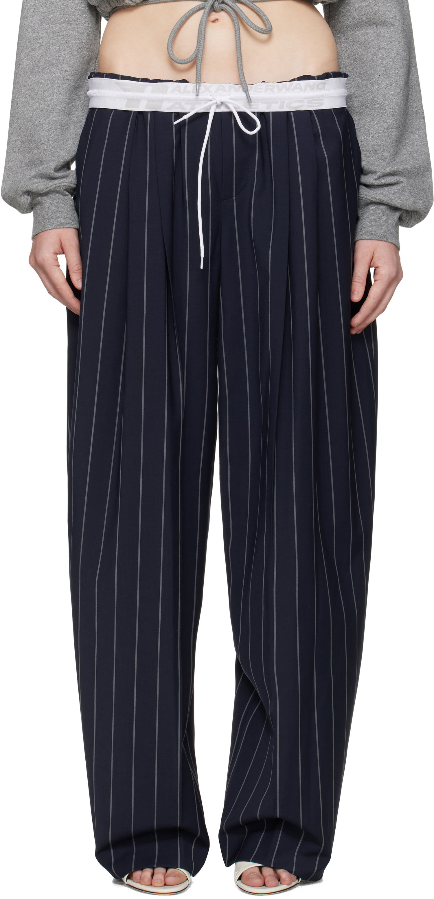 Штани Alexander Wang Alexander Wang Pinstripe Stretch Wool Trousers темно-синій | 1WC2254813, 0