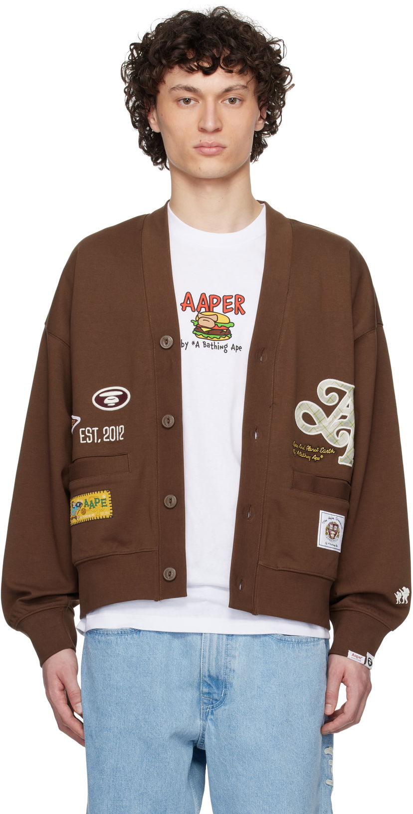 Cветр AAPE by A Bathing Ape AAPE by A Bathing Ape Main Cardigan Коричневий | AAPSWMC324XXNBWX