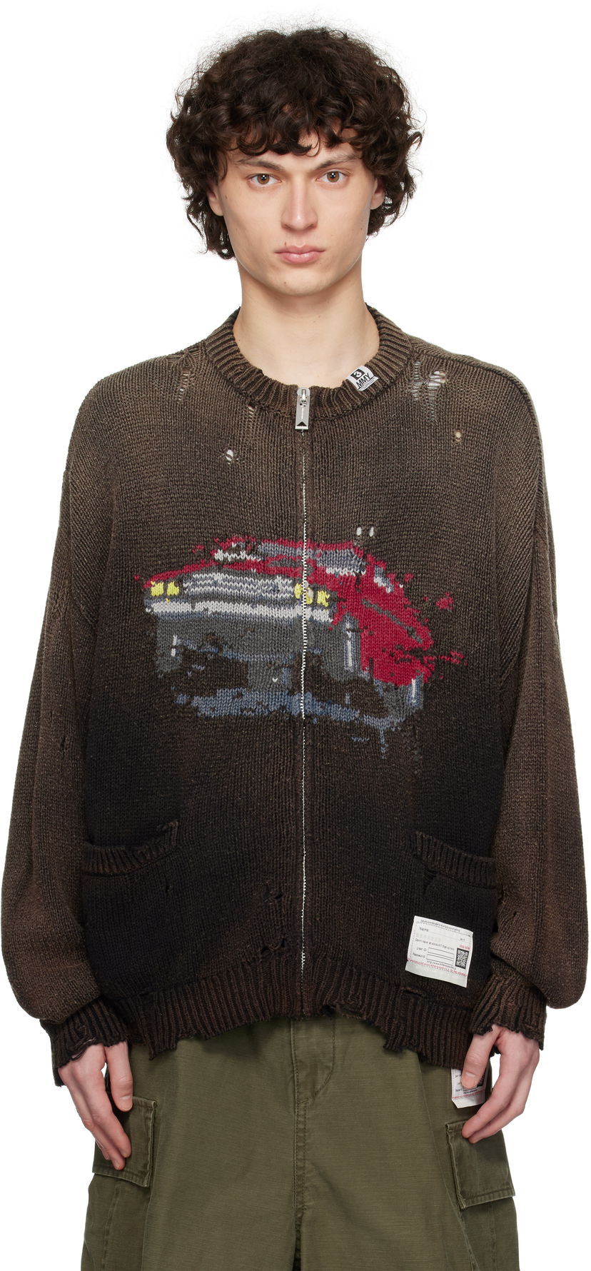 Cветр Maison MIHARA YASUHIRO Maison MIHARA YASUHIRO Car Jacquard Knit Zip Cardigan Коричневий | A14CD511