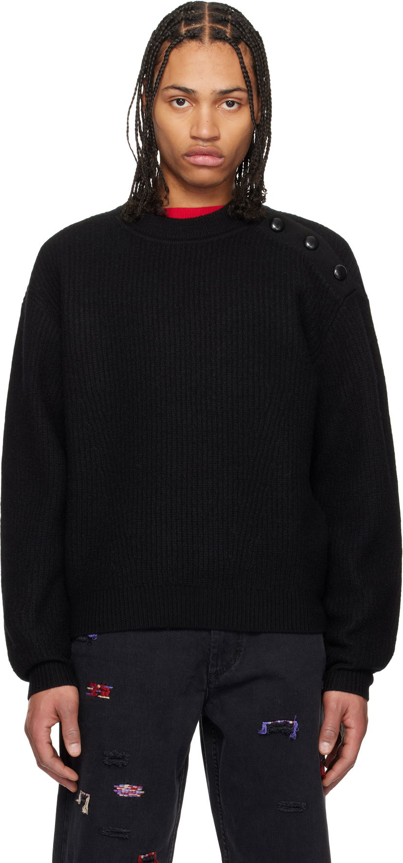 Cветр ISABEL MARANT Isabel Marant Rudel Shoulder Button Ribbed Knit Sweater чорний | 25PPU0651HA-C1L03H