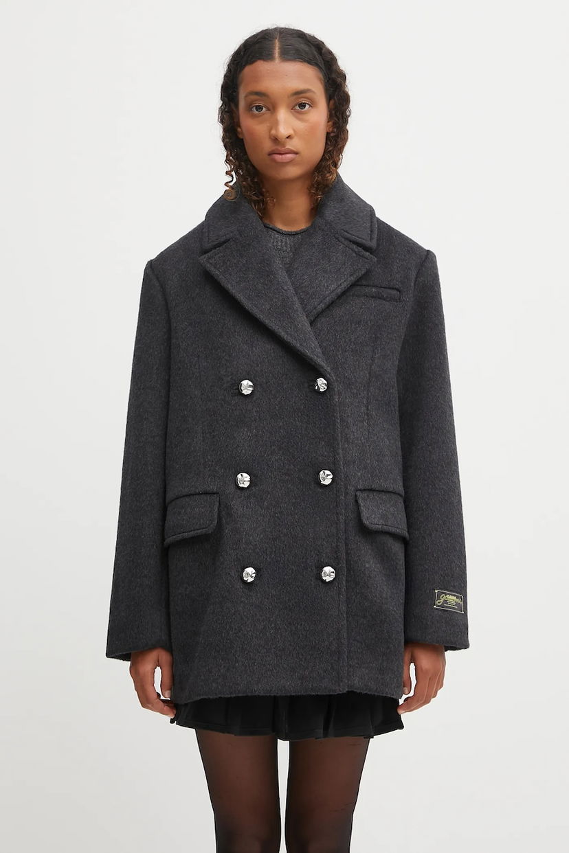 Пальто GANNI GANNI Double Faced Wool Doublebreasted Blazer Сірий | W0567