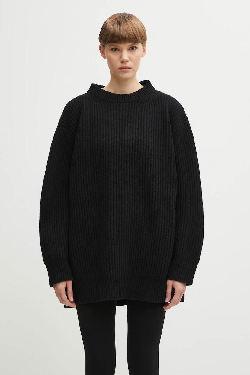 Cветр Maison Margiela Oversized Ribbed Wool Blend Mock Neck Sweater MM6 Maison Margiela чорний | S62HL0042.M13192.900