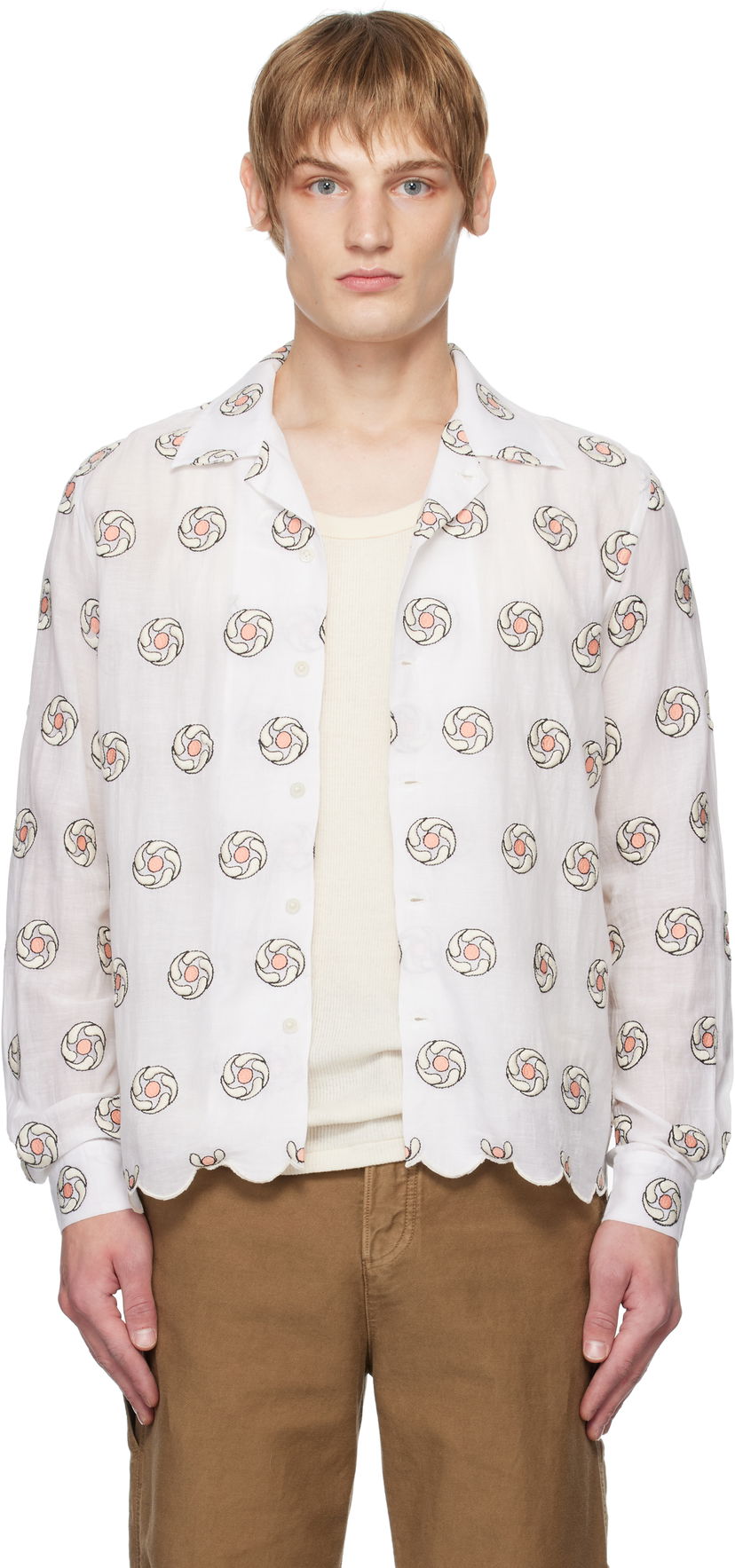 Сорочка Bode Floral Aperture Long Sleeve Shirt білий | MRF24SH048