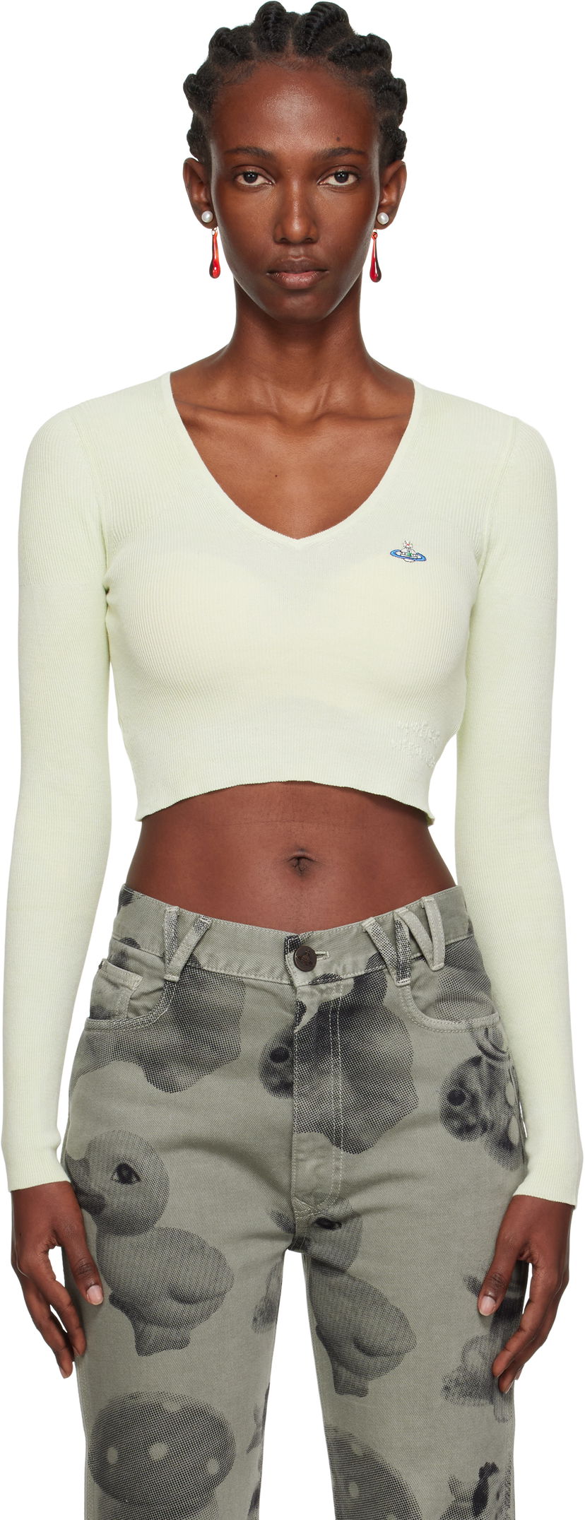 Cветр Vivienne Westwood Vivienne Westwood Bea Cropped V-Neck Sweater Зелений | 1803004W-Y003K-