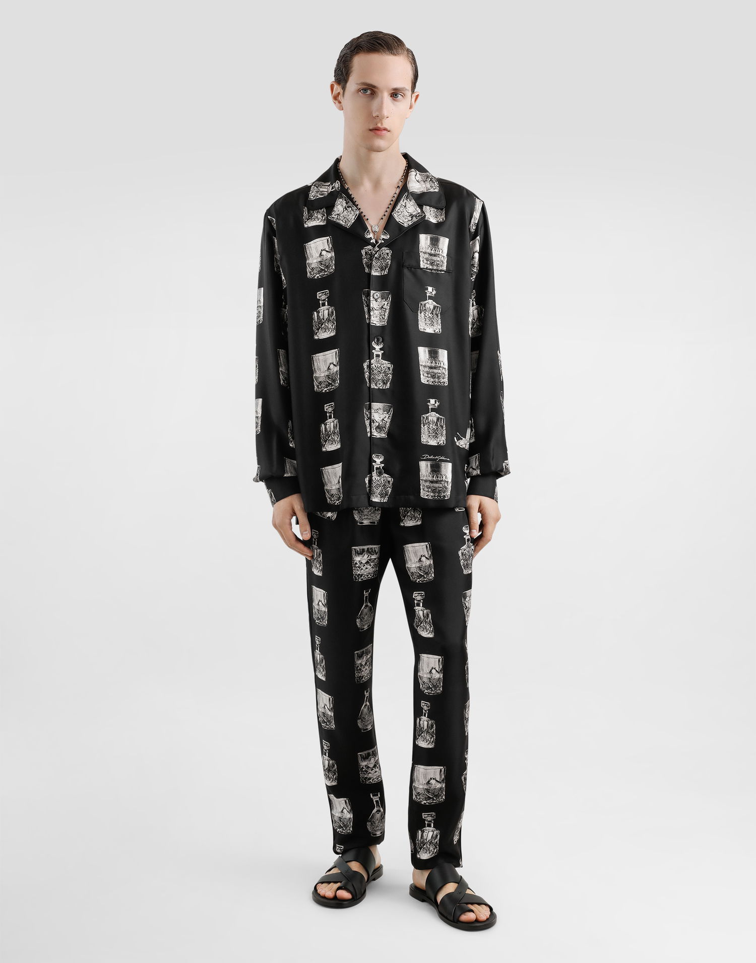 піжами Dolce & Gabbana Silk Pajama Pants With Whiskey Print чорний | GVCRATHI1V0HN5IA, 1