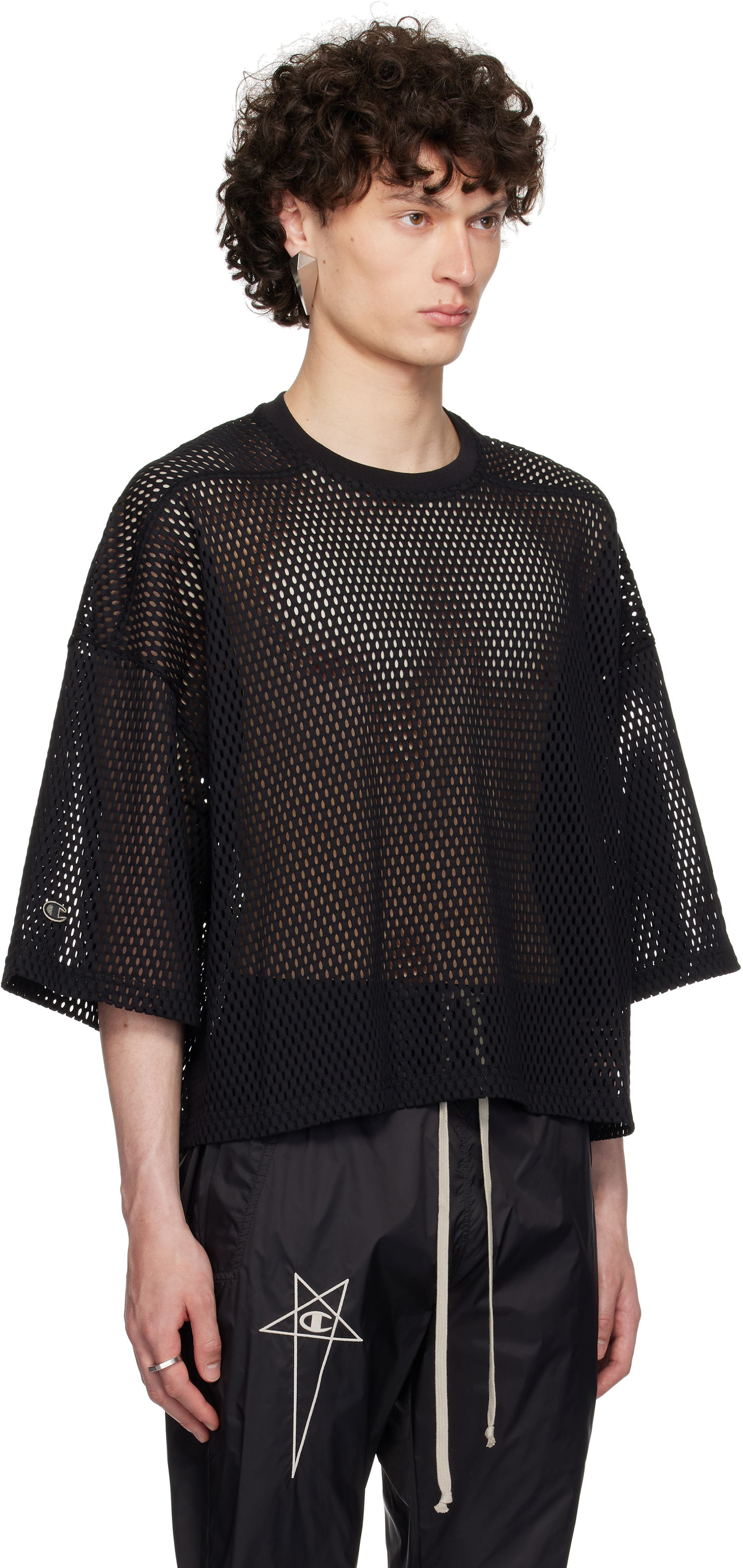 Кроп-топи Rick Owens Rick Owens Champion Edition Tommy Cropped Mesh T-Shirt чорний | CM01E1676 CHONET MESH, 1