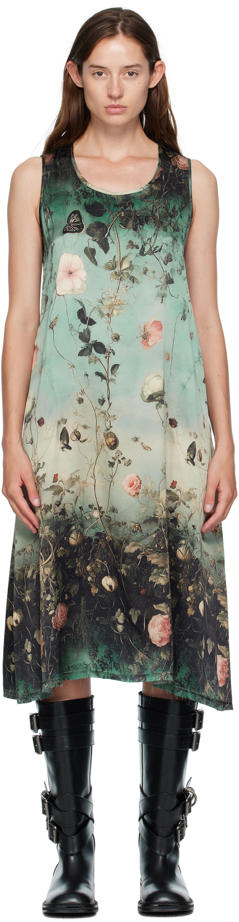 плаття R13 R13 Sleeveless Floral-Print Midi Dress Зелений | R13WR304-R584A