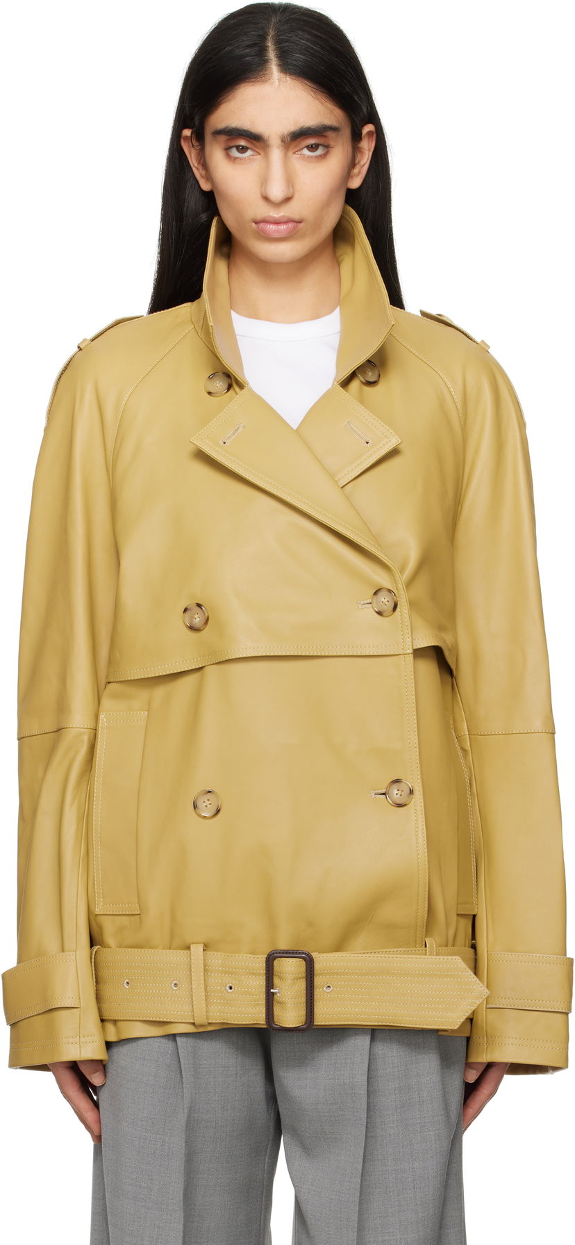 Тренчкот TOTEME TOTEME Short Trench Leather Jacket Жовтий | 252-WRO0185-LE0127