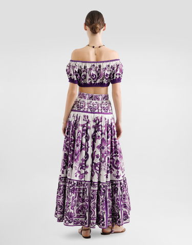 Спідниця Dolce & Gabbana Dolce & Gabbana Majolica Print Long Tiered Skirt Фіолетовий | F4CX0THH5EWIP3TN, 2