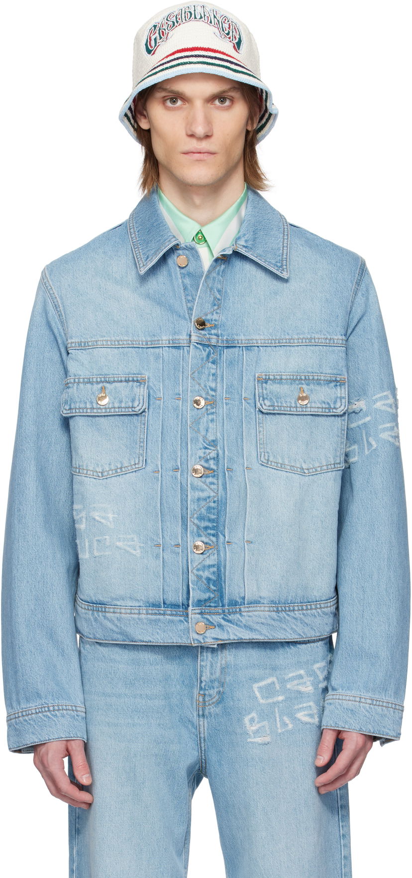 Куртка Casablanca Casablanca Graffiti Distressed Denim Jacket Синій | MS25-JK-343-01