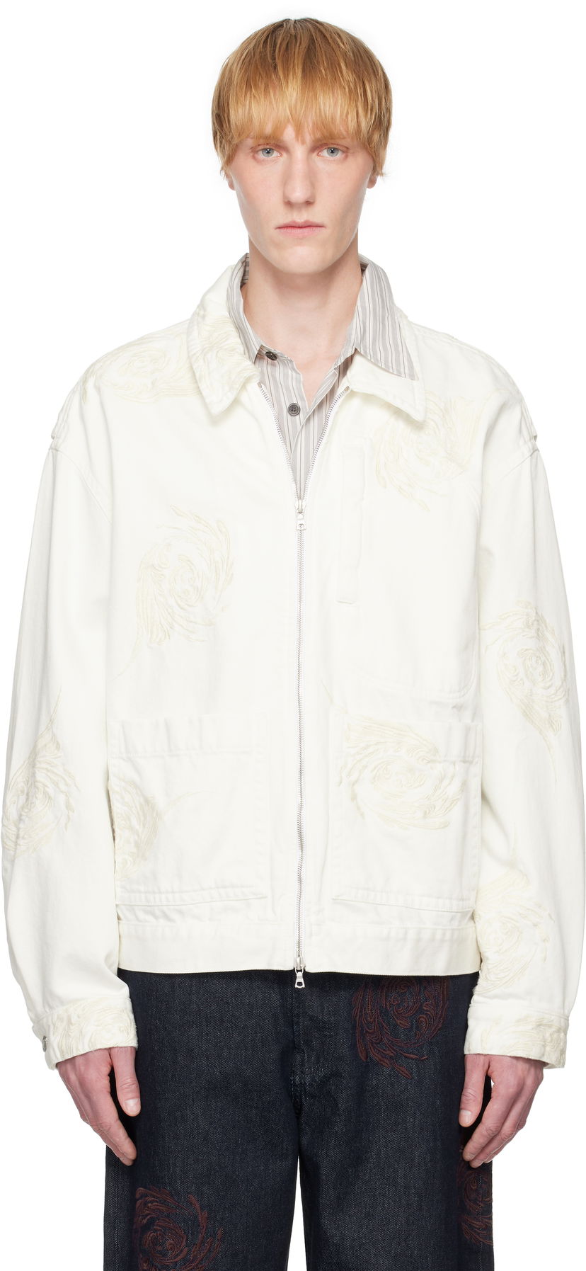 Куртка Dries Van Noten Dries Van Noten Embroidered Pattern Denim Jacket білий | 251-080505-1555