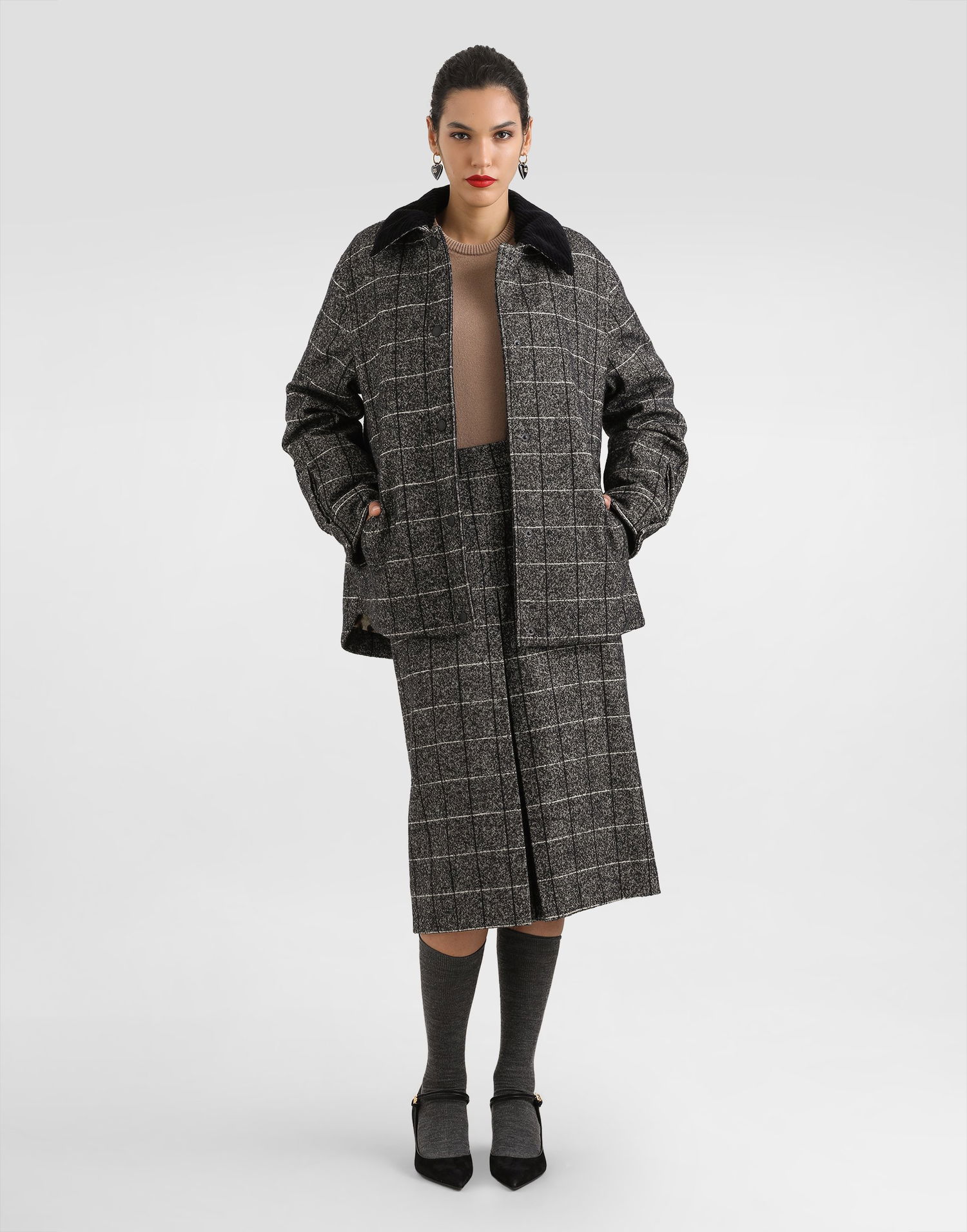 Спідниця Dolce & Gabbana Dolce & Gabbana Wool Blend Check A-Line Skirt Сірий | F4C61TFQZAJS8100, 1