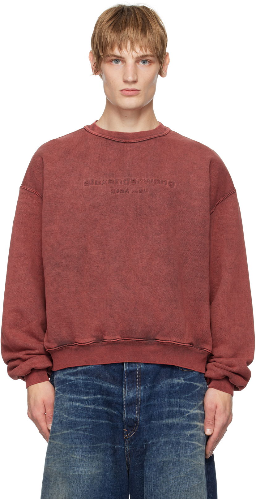 Світшоти Alexander Wang Embossed Logo Cotton Sweatshirt Червоний | UCC4241740