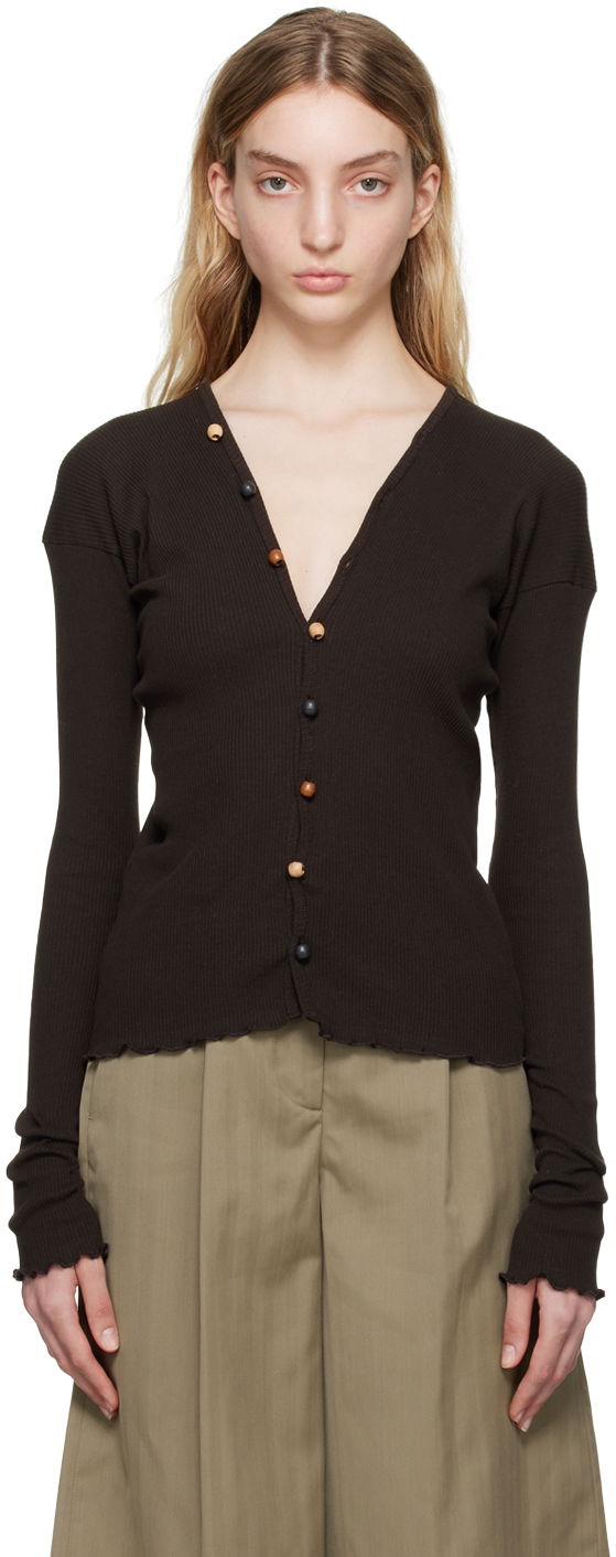 Cветр Baserange Tav Ribbed V-Neck Cardigan with Beaded Buttons Коричневий | TOTVC-RC-SP23