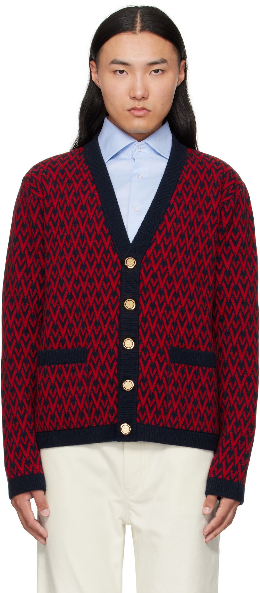 Cветр Valentino Valentino 'Toute La V' Wool Cardigan Червоний | 7V3KA04IAR1