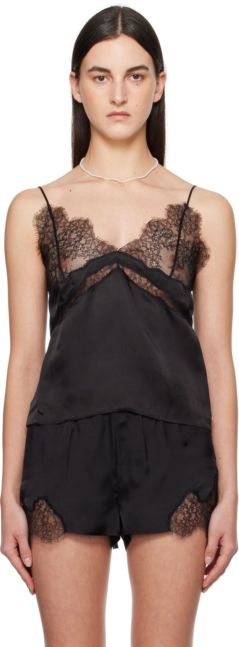 піжами Anine Bing Anine Bing Dorothy Lace-Trim Silk Camisole чорний | A-10-10358-BLK26