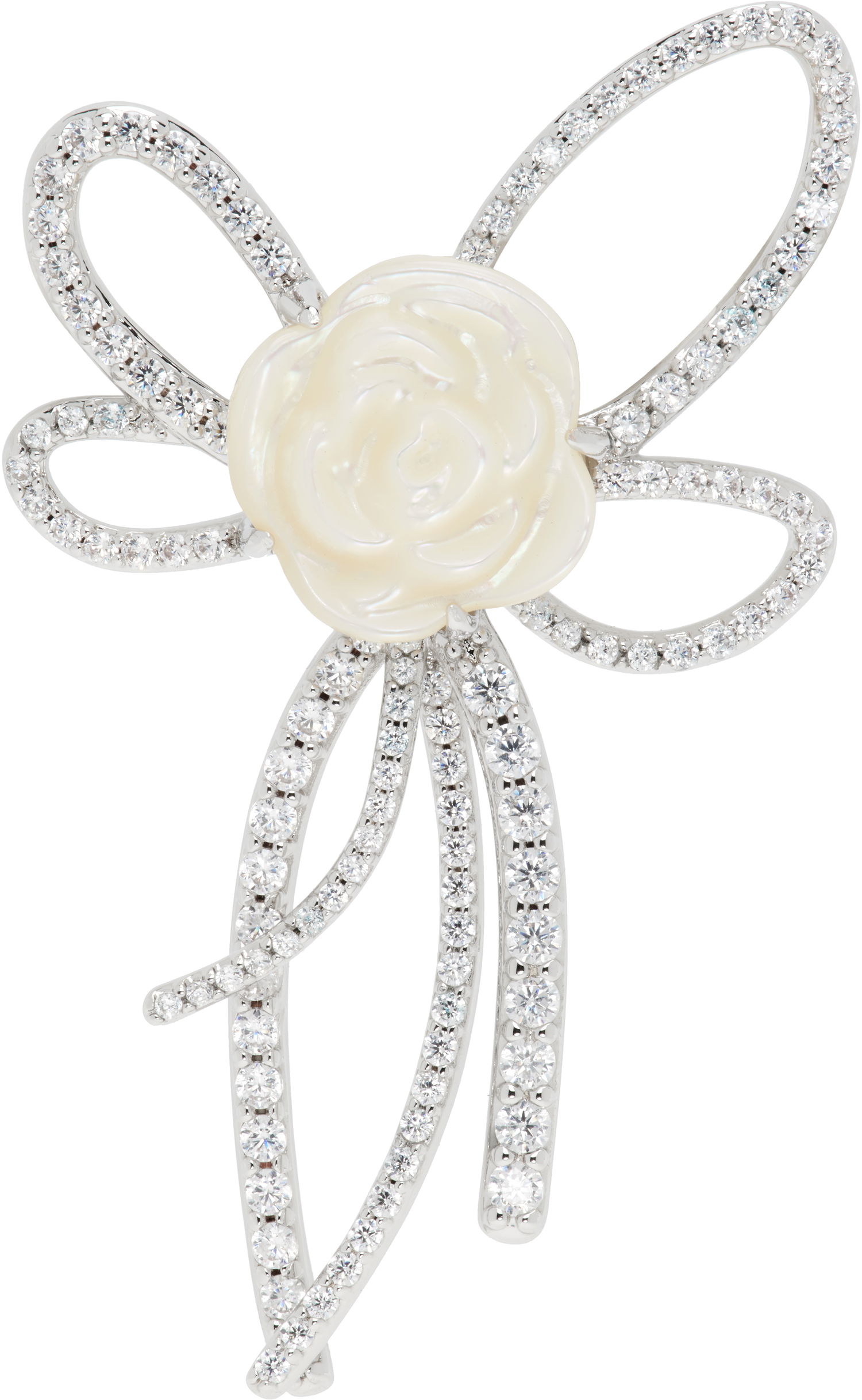 Pin SHUSHU/TONG YVMIN Edition Pearl and Diamond Bow Rose Single Earring білий | 22314SLV00DR, 0