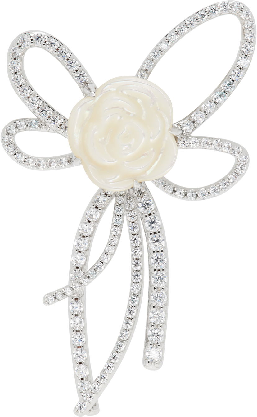 Pin SHUSHU/TONG YVMIN Edition Pearl and Diamond Bow Rose Single Earring білий | 22314SLV00DR