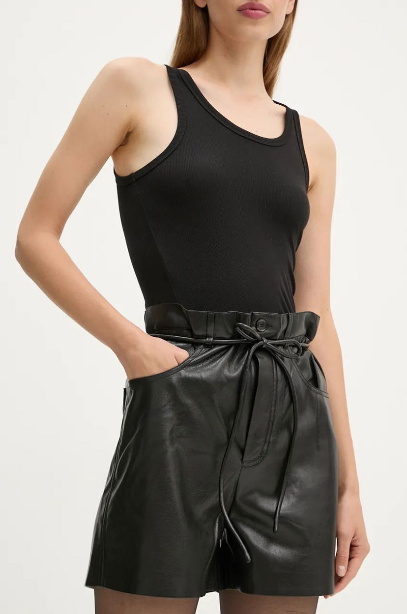 Безрукавка Nanushka High Waist Paperbag Leather Shorts чорний | NW24PFOW10551
