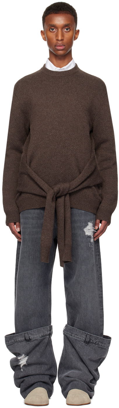 Cветр JW Anderson JW Anderson Draped Tie-Front Sweater Коричневий | KW1263-YN0384