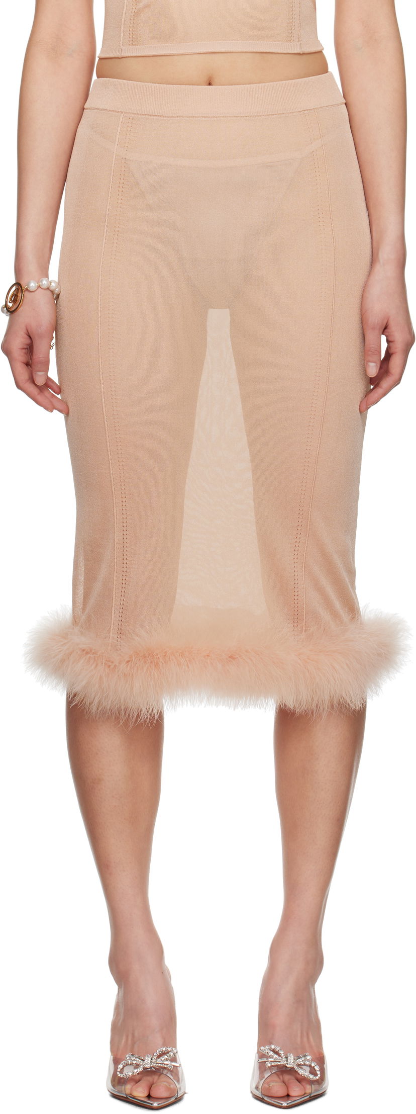 Спідниця Blumarine Blumarine Knit Midi Skirt with Feather Trim бежевий | P522G234A