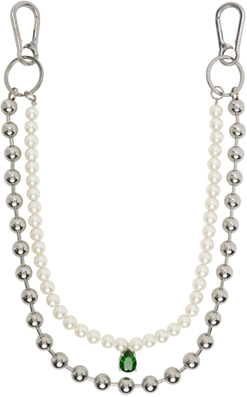Брелоки VEERT The Ball Pearl Chain With Green Stone Зелений | KEYCH2