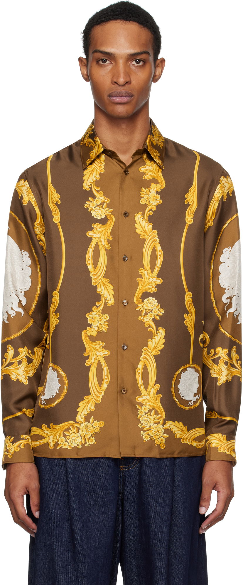 Сорочка Versace Versace Cameo Silk Shirt Коричневий | 1019438_1A14187