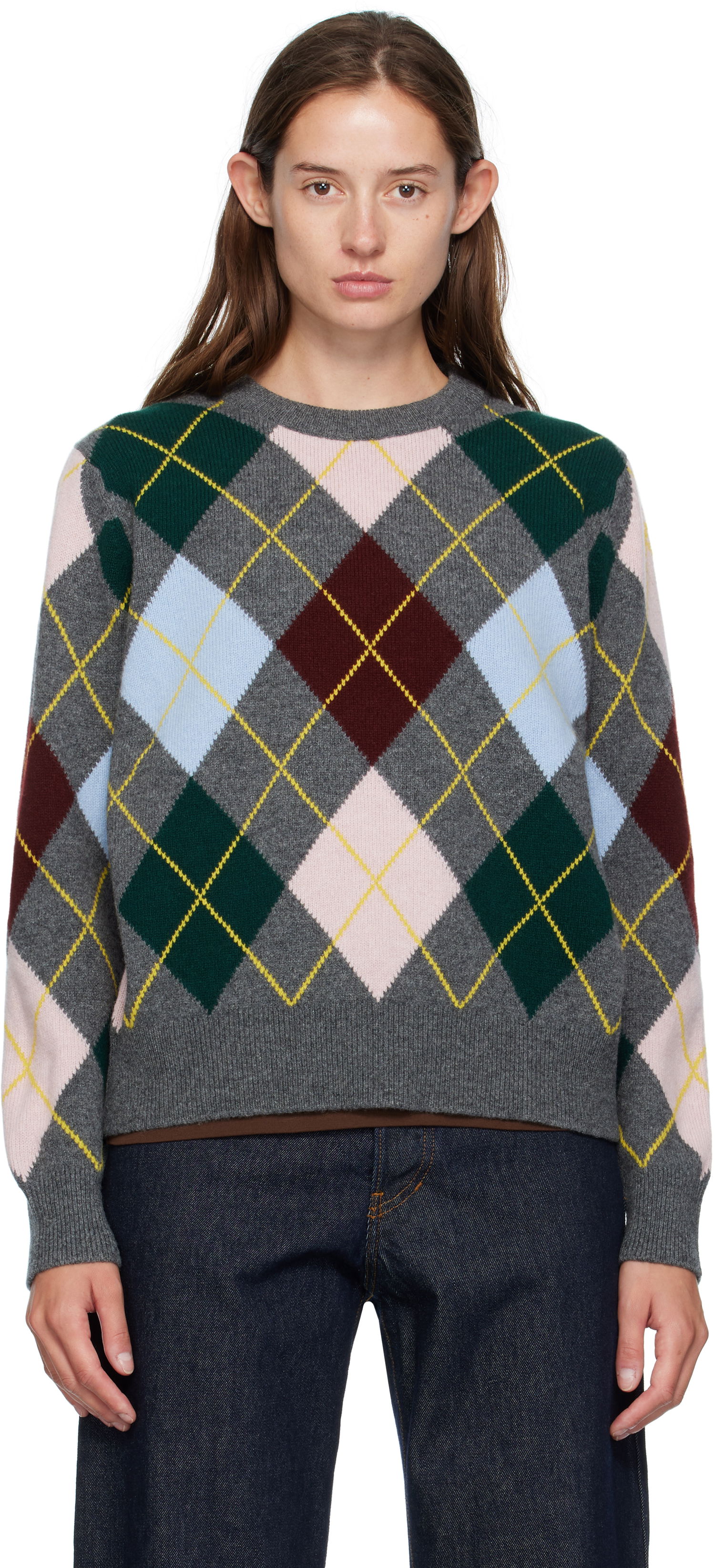 Cветр &Daughter &Daughter Ava Argyle Crewneck Sweater Сірий | WL24205, 0