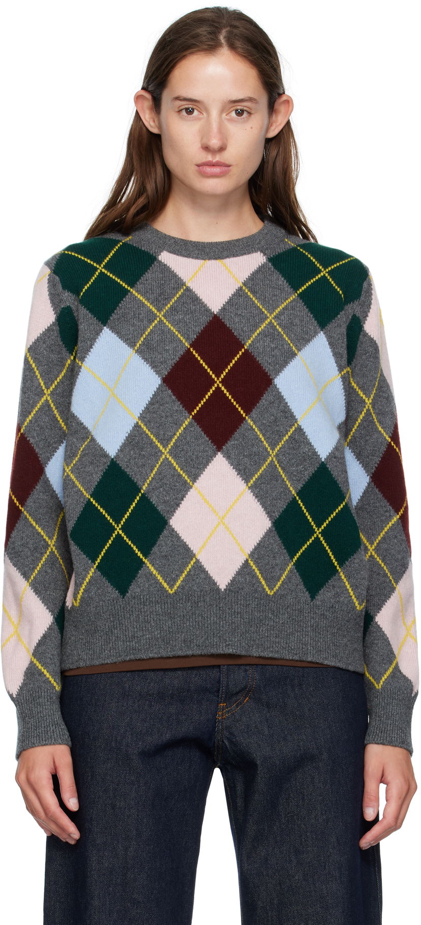 Cветр &Daughter &Daughter Ava Argyle Crewneck Sweater Сірий | WL24205