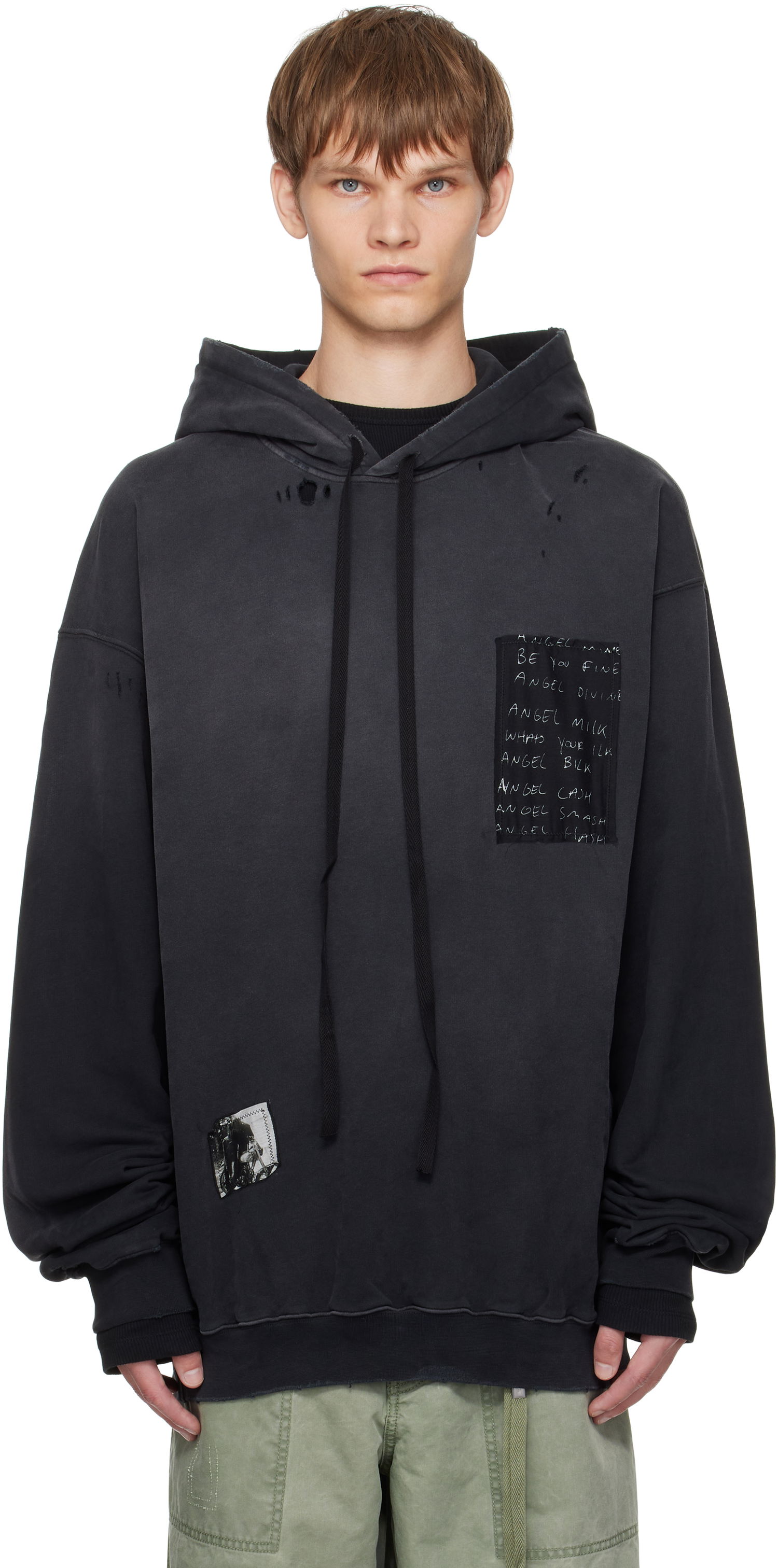Світшоти Ann Demeulemeester Ann Demeulemeester Ollie High-Comfort Hoodie with Printed Patches чорний | B0013214-FA639-098, 0