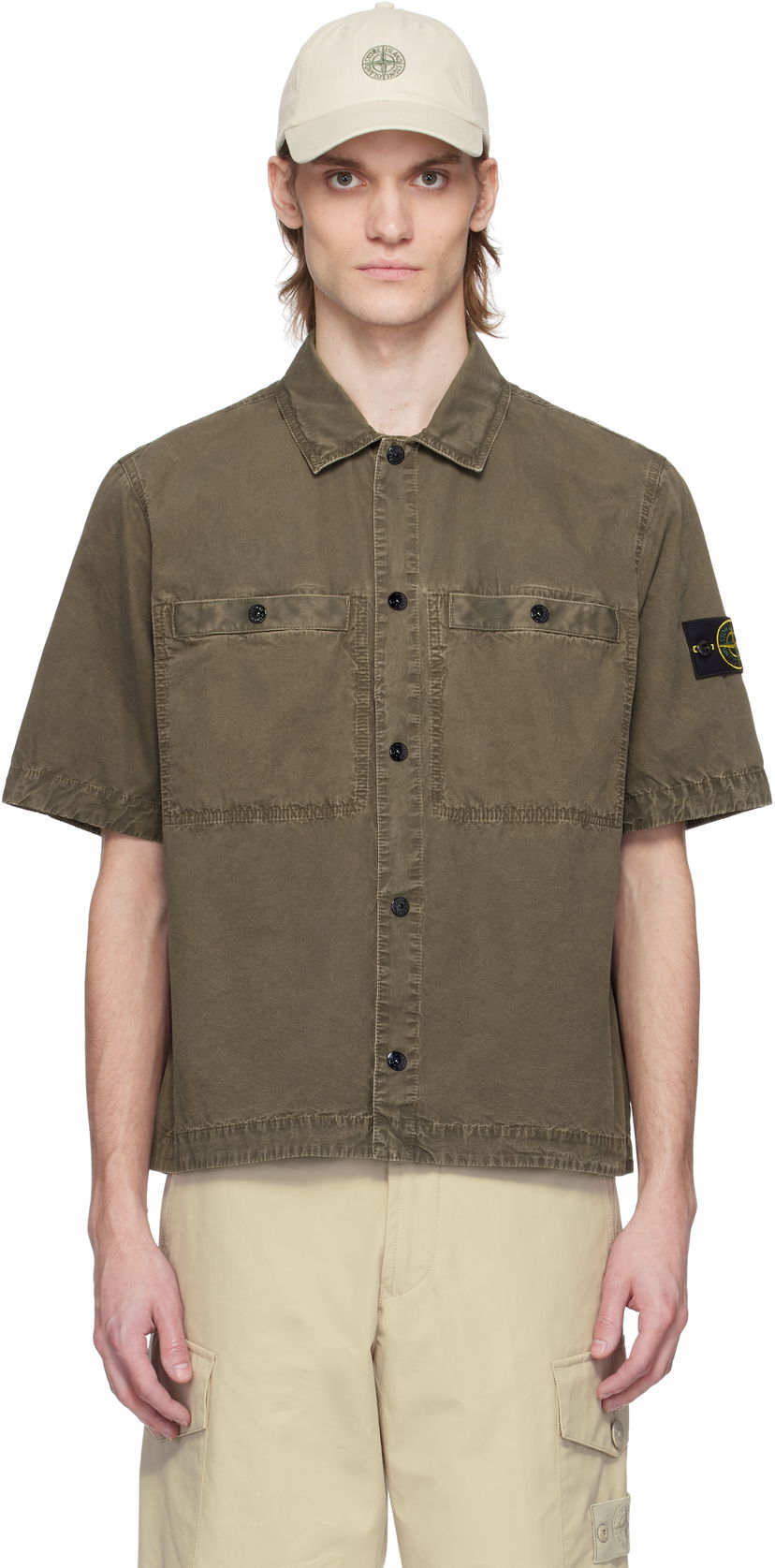Сорочка Stone Island Stone Island Brushed Organic Cotton Canvas Shirt Зелений | K1S15 1200029 S00WN