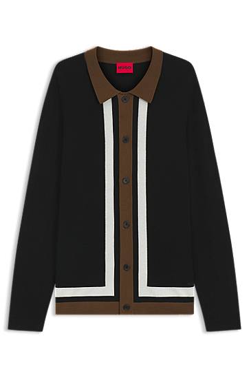 Cветр BOSS Striped Button-Up Sweater чорний | 50543770