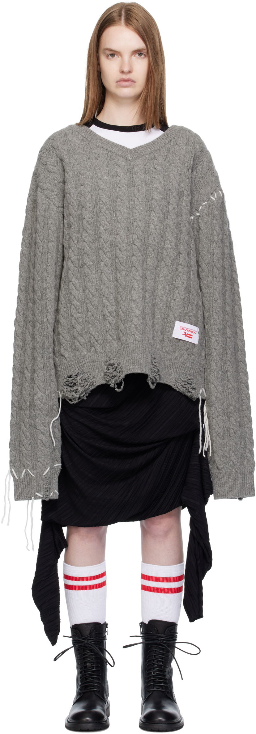 Cветр Charles Jeffrey Loverboy Charles Jeffrey LOVERBOY Label Cable Knit Sweater Сірий | 52090301