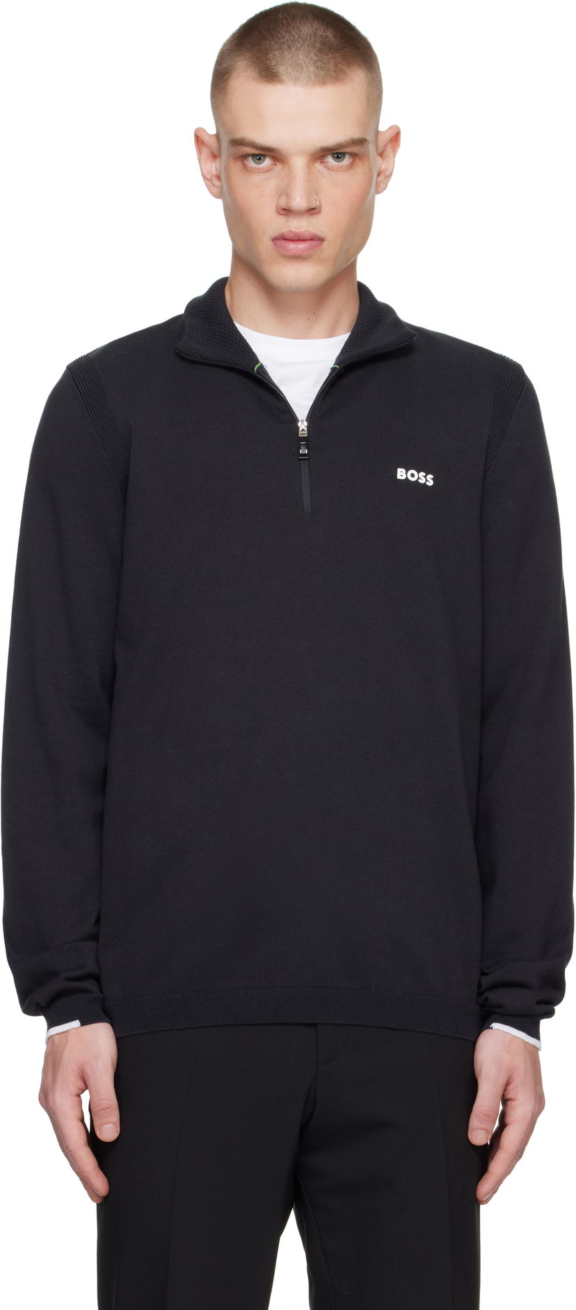 Cветр BOSS Half-Zip Pullover Sweater чорний | 50498518