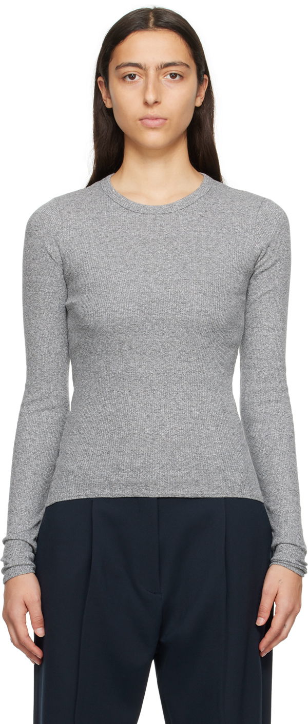 Cветр rag & bone Essential Long Sleeve T-Shirt Сірий | WCC22FT014ER14