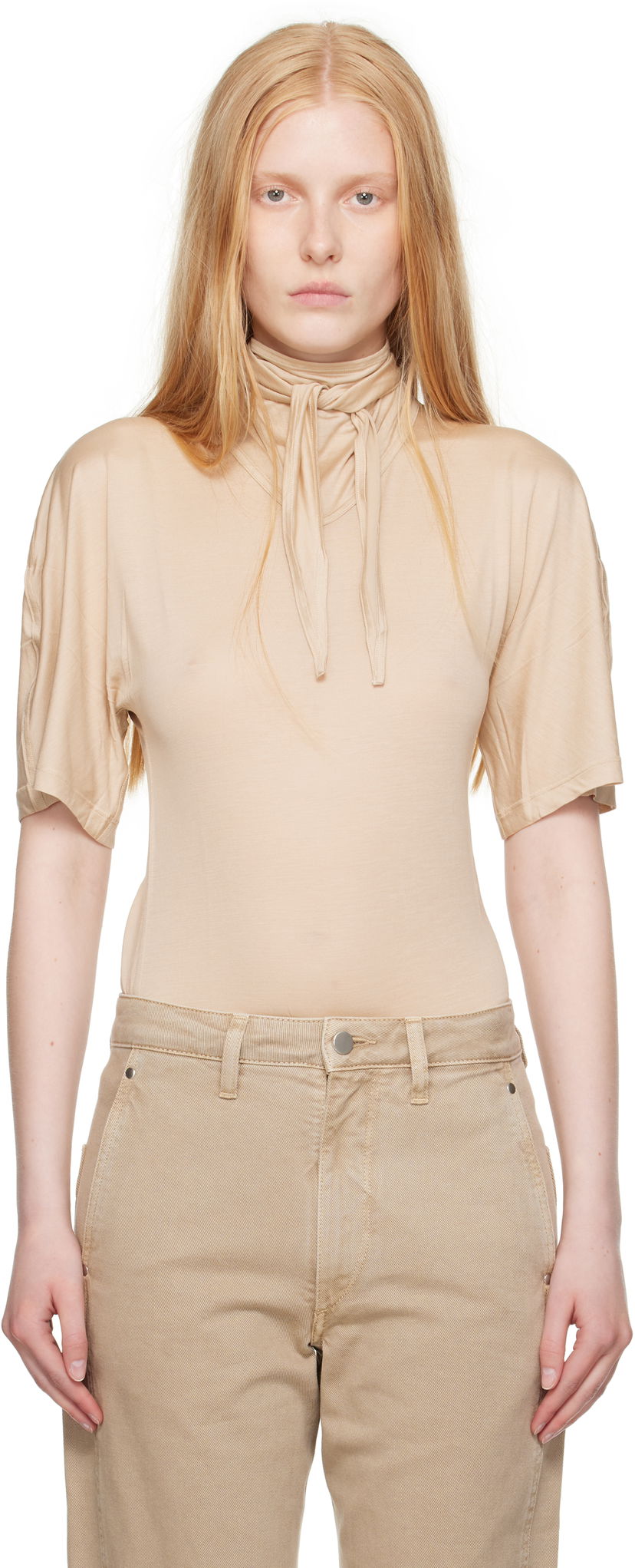 Футболка LEMAIRE Lemaire Short Sleeve Foulard T-Shirt бежевий | TO1337 LJ1011