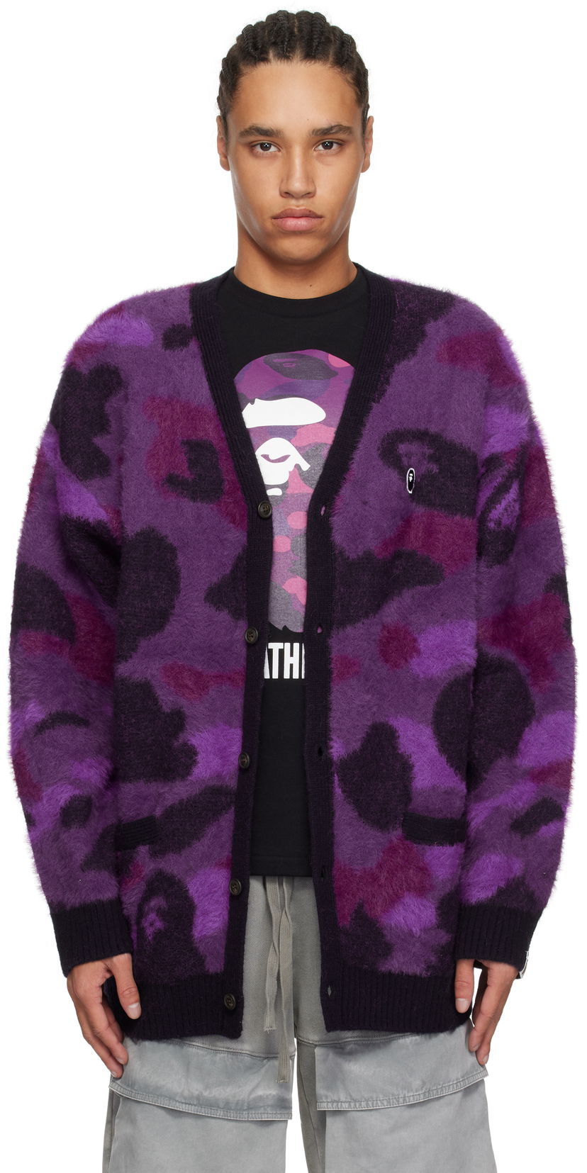 Cветр BAPE A Bathing Ape Camo Cardigan Фіолетовий | 001KNK801006M