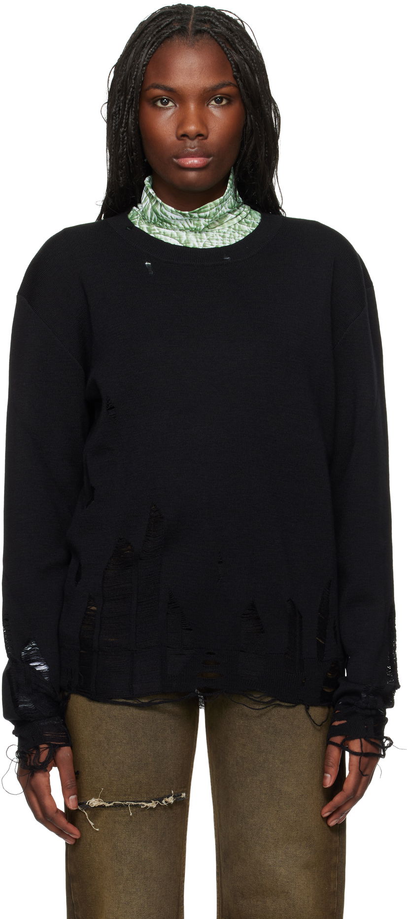 Cветр Maison Margiela Distressed Crewneck Sweater чорний | SH2HL0016 M13070