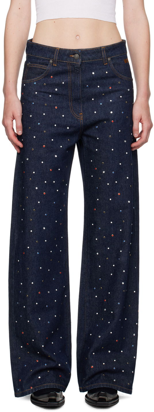 Джинси MSGM Blue Wide-Leg Studs Jeans Синій | 3741MDP235 247766
