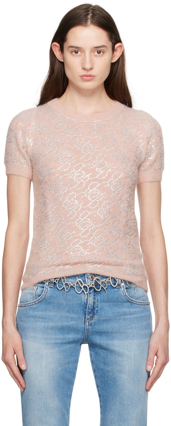 Cветр Blumarine Pink Crystal Pattern Short Sleeve Sweater Рожевий | P422M453A
