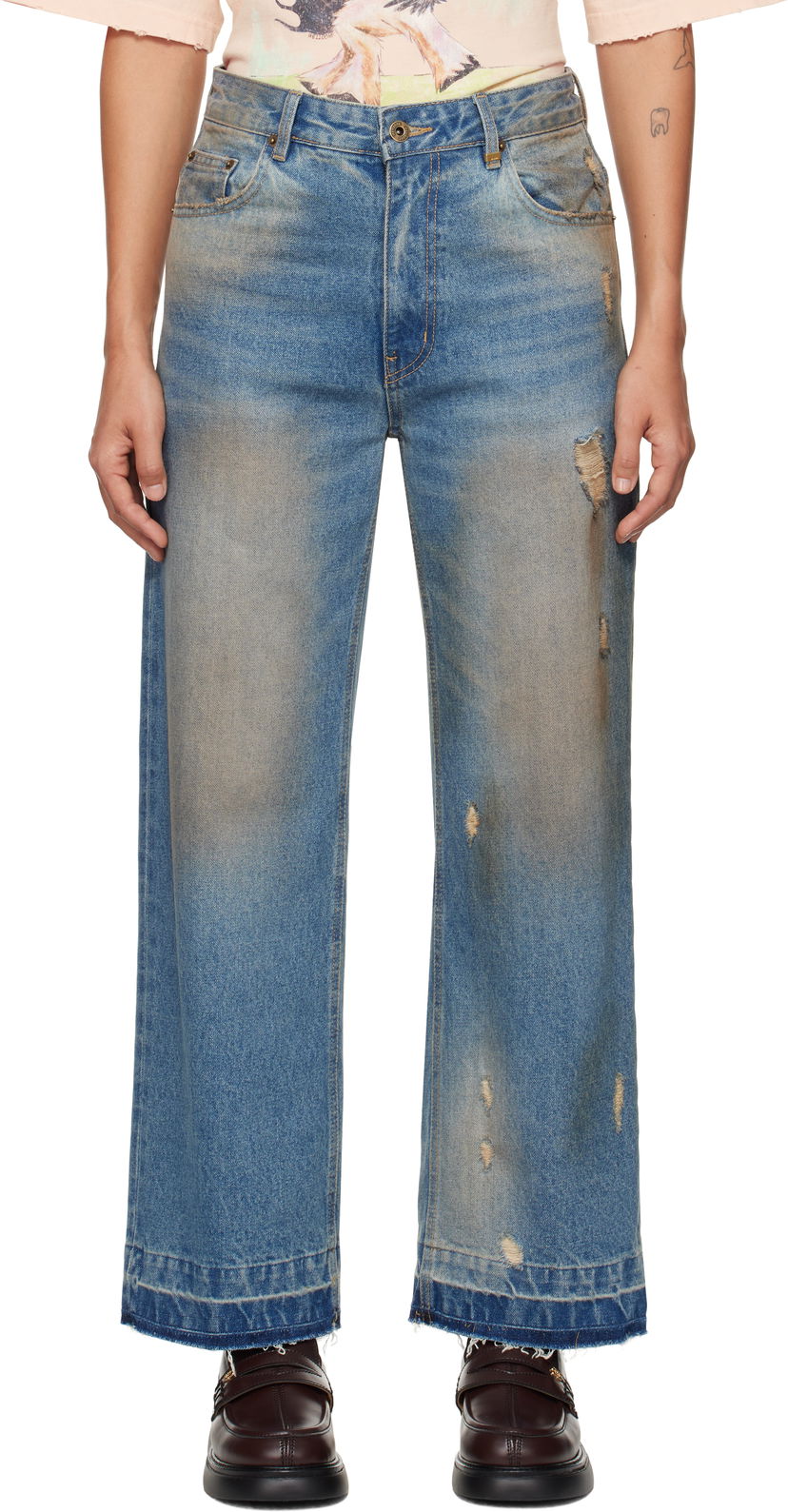 Джинси We11done We11done Grunge Wide Leg Jeans Синій | WD-DP3-24-359-W-BL