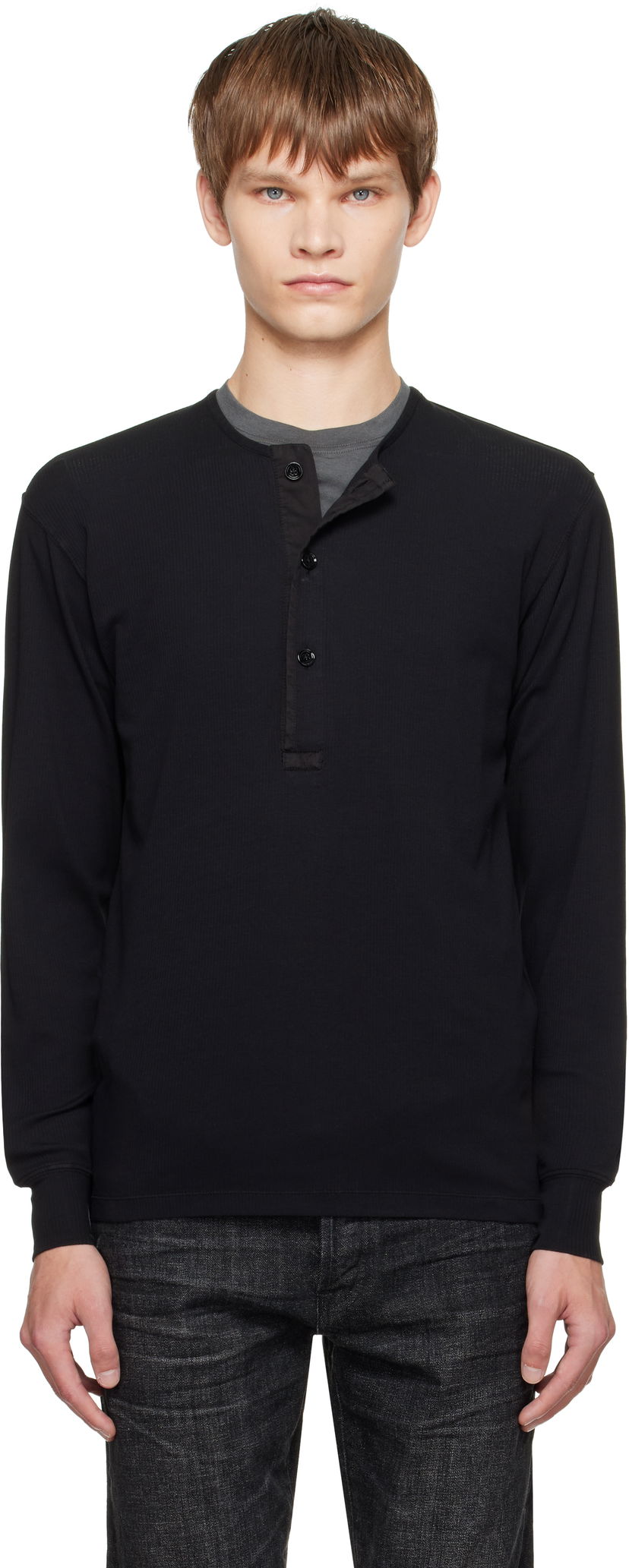 Cветр Tom Ford TOM FORD Stretch Rib Henley чорний | JHL019-JMC067
