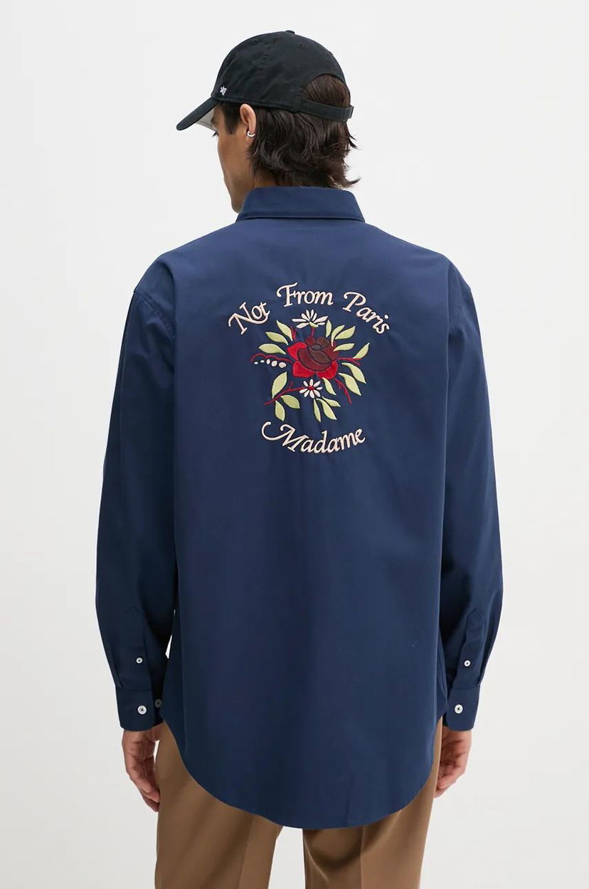 Сорочка Drôle de Monsieur Relaxed Fit Shirt With Floral Embroidery Синій | E.SH189.PL149.NY
