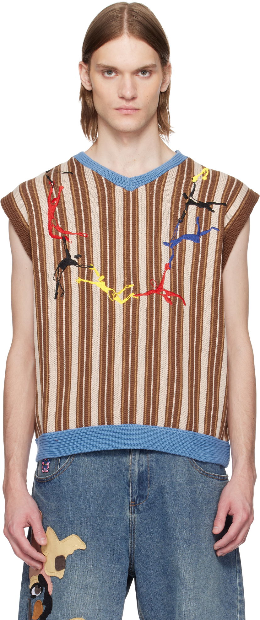 Cветр KidSuper KidSuper Embroidered Figures Knit Sweater Vest Коричневий | SS25-SW-09