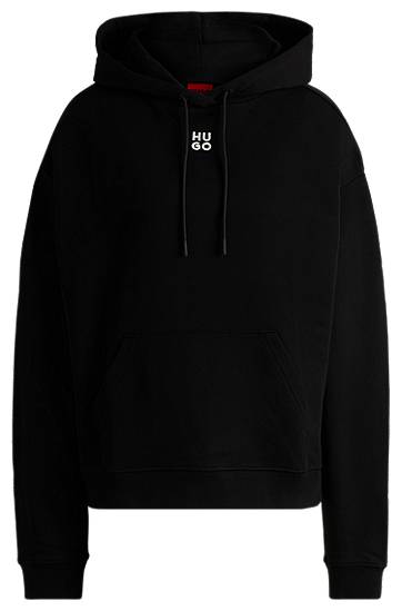 Світшоти BOSS HUGO Cotton-Terry Hoodie with Stacked Logo чорний | 50522423